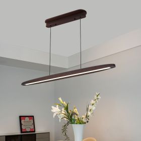 39-inch Streamline Wooden LED Pendant Light with Remote Control, Adjustable Hanging Light for Dining Room, Kitchen