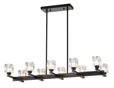 Chandelier for Dining Room, 10-Light Black Farmhouse Linear Pendant Light Fixture, Modern Crystal Hanging Lighting Chandelier for Kitchen Island,