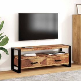 TV Cabinet Brown, Black Solid Acacia Wood, Powder-Coated Steel