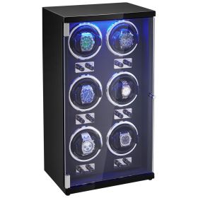 VEVOR Watch Winder, Watch Winder for 6 Men's and Women's Automatic Watches, with 6 Super Quiet Japanese Mabuchi Motors, Blue LED Light and Adapte