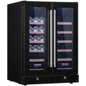 VEVOR 24" Wine and Beverage Refrigerator, 78 Cans and 20 Bottles Dual Zone Tempered Glass Door, Digital Temper Control, Blue LED Light, Child Loc