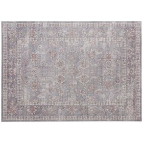 Machine Washable Area Rug 4x6, Non-Slip Traditional Flower Print Floor Carpet for Living Room, Bedroom, Grey and Brown