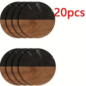 20pcs Marble Coasters Heat-Resistant Non-Slip Wooden Coaster Set with Marble Patterns in, Grey, & Brown - Elegant Table Protectors for Home Decor (Color: Black)