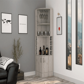 Bar Cabinet Papprika, 8 Wine Cubbies, Double Door, Light Gray Finish (Color: Light Gray)